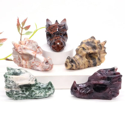 Dragon Head Statue Natural Gemstone - Random Stones