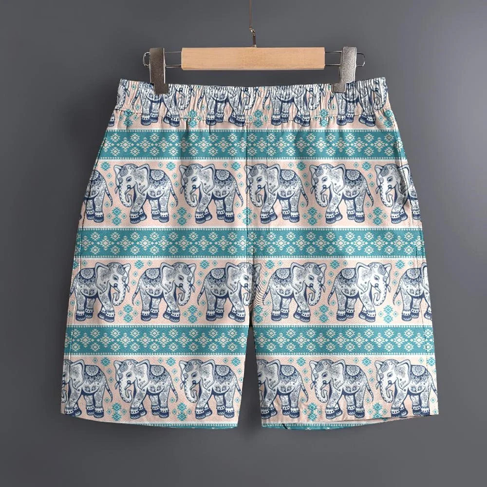 Men's Hawaiian 3D Elephant Ethnic Pattern Beach Shorts Quick Dry Outdoor Leisure Sports Shorts Fashion Men's Shorts