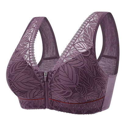 Breathable Lace Front-Zip Sports Bra S-6XL