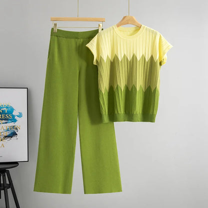 Casual Gradient Summer Knit Pants Sets Women Loungewear 2 Piece Women