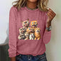 Womens Cat Print Loose T-Shirt Animal Print Long Sleeve Shirt Fashion Clothing 2024 Ladies Cute Print Long Sleeve
