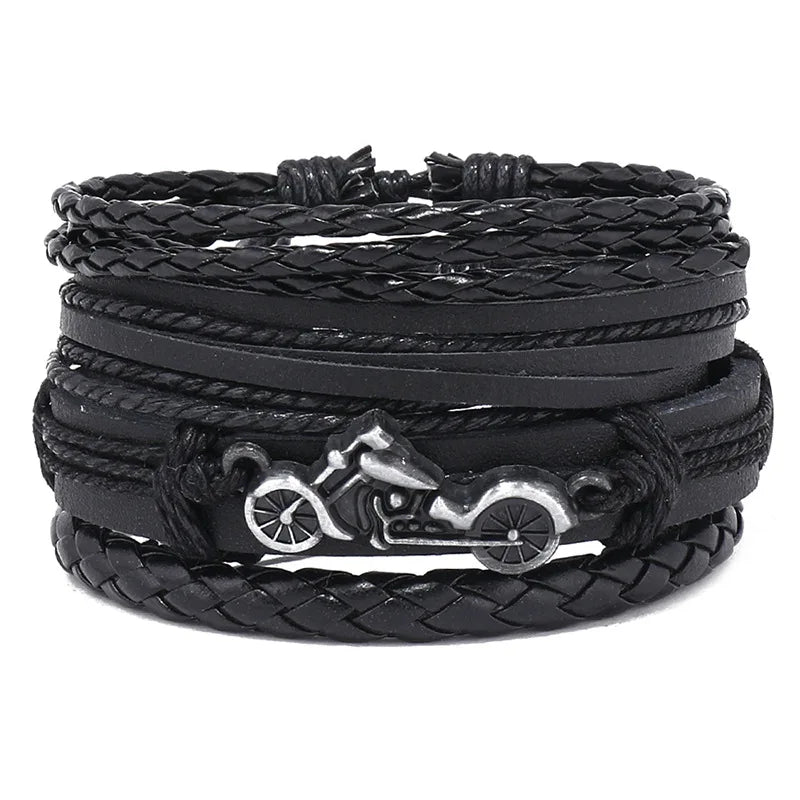 Modyle Multi-layer Gothic Leather Bracelet Set Punk Viantage Wings Charms Handwoven Bracelets for Men Jewelry Gifts