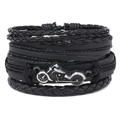 Modyle Multi-layer Gothic Leather Bracelet Set Punk Viantage Wings Charms Handwoven Bracelets for Men Jewelry Gifts
