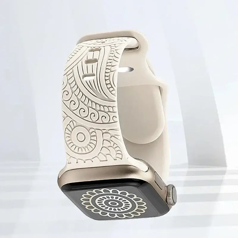 Apple Watch Engraved Silicone Band, Ornamental or Leopard