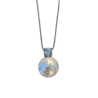 Huitan Imitation Pearl Women Pendant Necklace Inlaid Shiny CZ Fashion Wedding Party Versatile Elegant Accessories Jewelry Gift