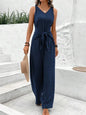Fashion Solid Jumpsuit For Women Casual Sleeveless V Neck Lace-Up Wide Leg Pants Jumpsuits Lady Summer Holiday Womens Clothing