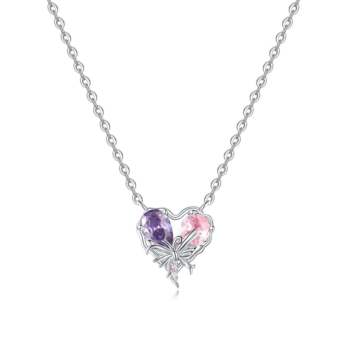 Romantic Pink Crown Heart Pendant Necklace Genuine 925 Sterling Silver Elegant Fine Jewelry for Women Wedding Holiday Presents