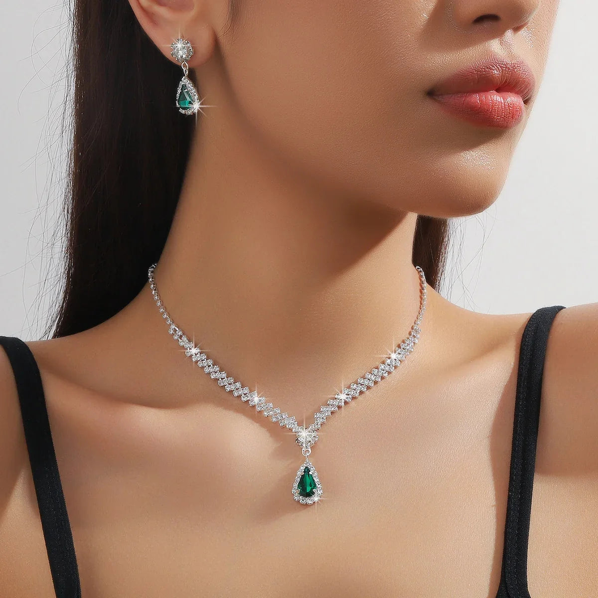 3 Pieces Of Fashionable Women's Water Drop Necklaces And Earrings Set For Wedding Season, Banquet And Party Accessories-2910