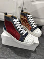 Red Rhinestones Gold Metal Rivets Men's Casual Sports Shoes Round Toe Lace-Up Thick Flat Sole High-Top Sneakers Male Patchwork