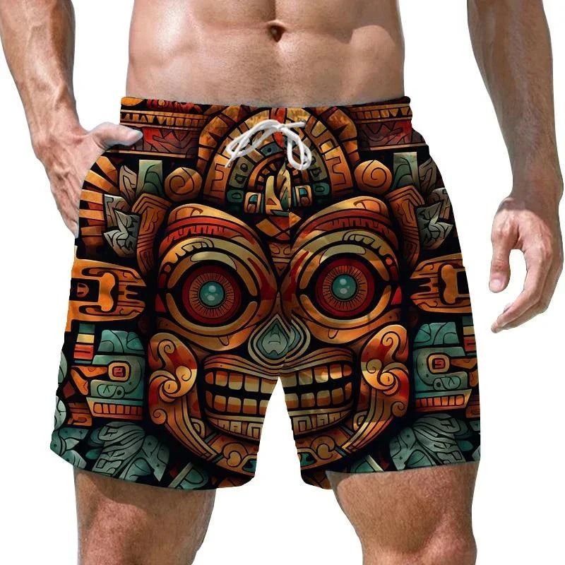 New Fashion Hawaiian Tiki 3D Print Beach Shorts Casual Aloha Polynesia God Short Pants For Men Clothes Aloha Boy Trunks Shorts