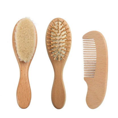 2/3pcs Newborn Wool Baby Wooden Brush Comb Newborn Hair Brush Infant