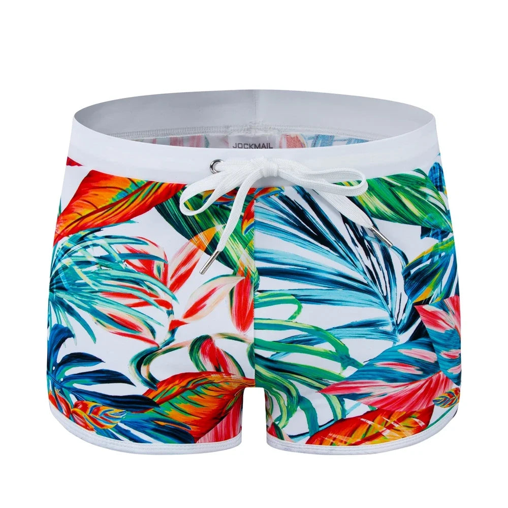 JOCKMAIL Print Men's Swimwear Trunks Sexy Beach Surfing Swim Suit Shorts Men Swimsuit Swimming Pants  Nylon Ice Silk Home Shorts