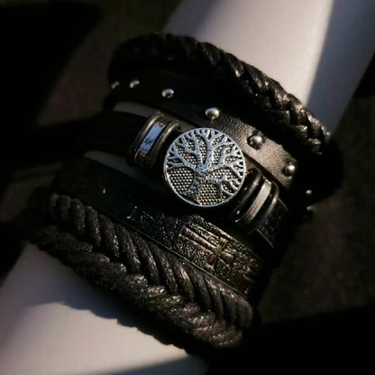 Punk Casual Bead6 Pc/set Tree Black Khaki Handmade Men Bracelets Male Women Leather Bracelets Men Bangle Wholesale Jewelry Gift