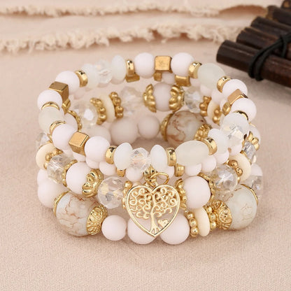DIEZI Ethnic Bohemian Multicolor Crystal Beads Strand Bracelets Women Men Heart Tree Of Life Charm Bracelet Pulseira Feminina