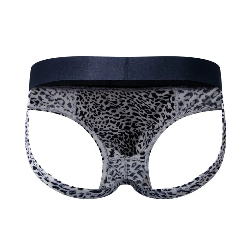 Sexy Leopard Hollow Men's Briefs  Men Underwear Low Waist Gay Jockstrap Panties Bikini Sissy Underpants Male Thong Breathable