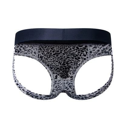 Sexy Leopard Hollow Men's Briefs  Men Underwear Low Waist Gay Jockstrap Panties Bikini Sissy Underpants Male Thong Breathable