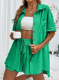 Long Sleeve Single breasted Top Broad legged Shorts Set Fashion Ladies Sexy Solid Suits 2024 Summer 2 Piece Outfits For Women