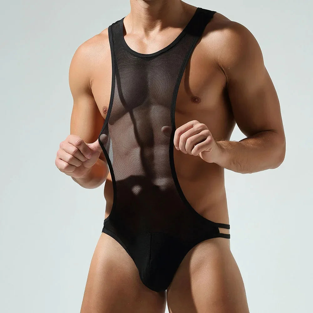Sexy Men Underwear T-Back Bodysuit Jumpsuit Stretch Nylon Man Harness Men's Thongs Jockstrap Sissy Tanga Hombre Slip Lingerie