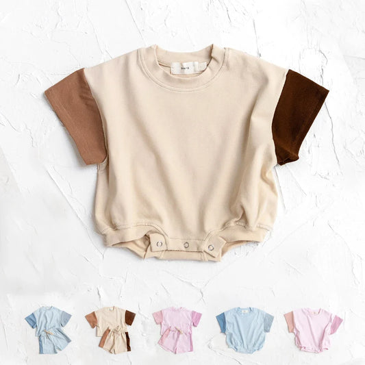 2024 Summer Newborn Baby Boys Girls Oversized Rompers Unisex Romper For Babies Solid Cotton Short Sleeve Bodysuit Jumpsuits