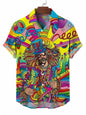 Men's street fashion summer daily shirt men's lapel Hawaiian bear gummie print casual loose shirt short sleeved beach loose top