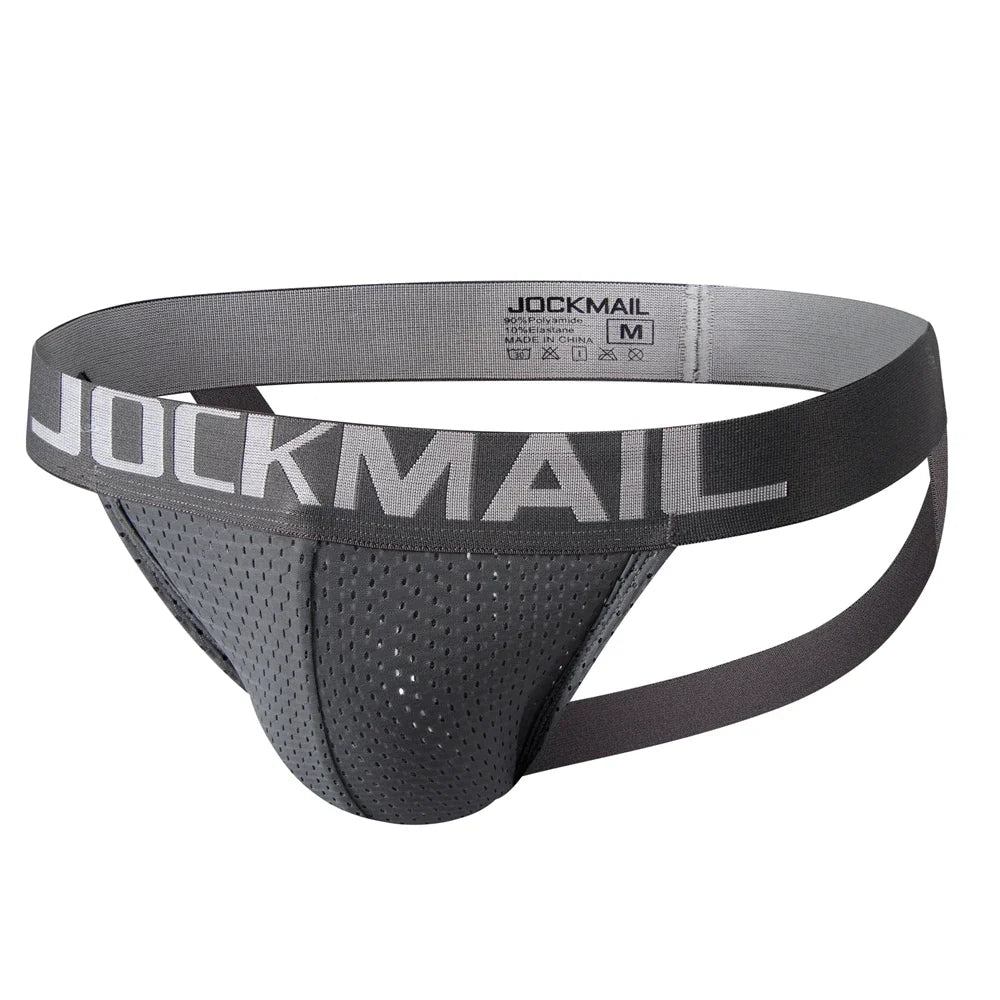 Jockmail Mens Jockstrap Mens Panties Sexy Gay Men Underwear Sissy Calzoncillos Hombre Slip Thong Mesh Low Waist Breathable