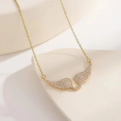 FTCY 1PC Angel Wing Necklace For Women Gold Color Angle's Wings Fashion Cubic Zirconia Necklace Titanium Steel Clavicle Chain