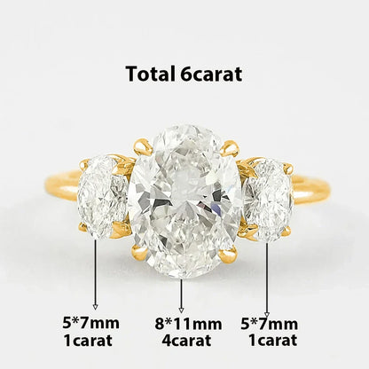 3/6cttw Real Moissanite Engagement Ring with Certificate 3-Stone Oval