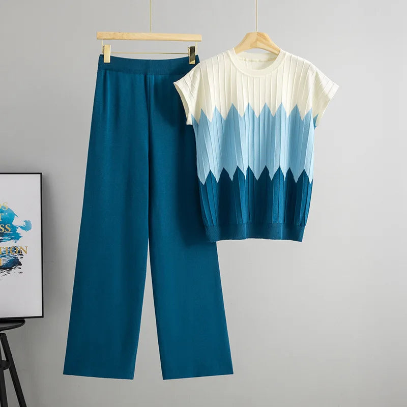 Casual Gradient Summer Knit Pants Sets Women Loungewear 2 Piece Women
