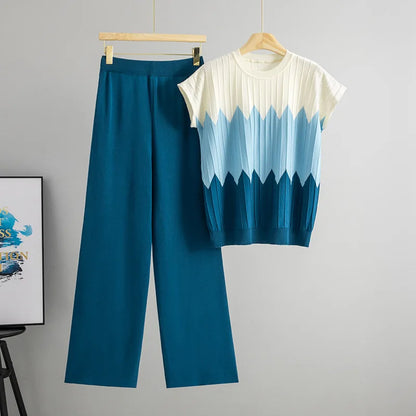 Casual Gradient Summer Knit Pants Sets Women Loungewear 2 Piece Women