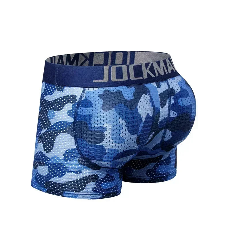 Men's Sexy Ice Mesh Breathable Butt Lift Boxer Briefs Underwear,Comfy Padded Underwear Boxer with Hip Pad Buttocks Boxer Trunk