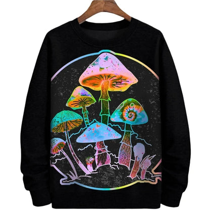 3D Printed Colorful Mushroom Hoodie For Men Women Mysterious Moth Graphic Sweatshirts Fashion Long Sleeves O-Neck Loose Hoodies