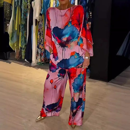 Casual Sets for Women 2 Pieces Summer Fashion Printed Satin Two Piece