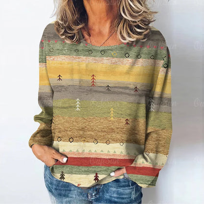 Women's Natural Scenery Printed Long Sleeve T-Shirt Casual Ladies Tops Daily Loose Clothes Retro Casual Fashion Ladies T-Shirt