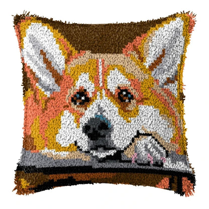 Cunning Fox Smyrna Buttons Package Latch Hook Pillow Kit Bunny Embroidery Design Plush Animal Canvas Craft for Home Decor Gifts