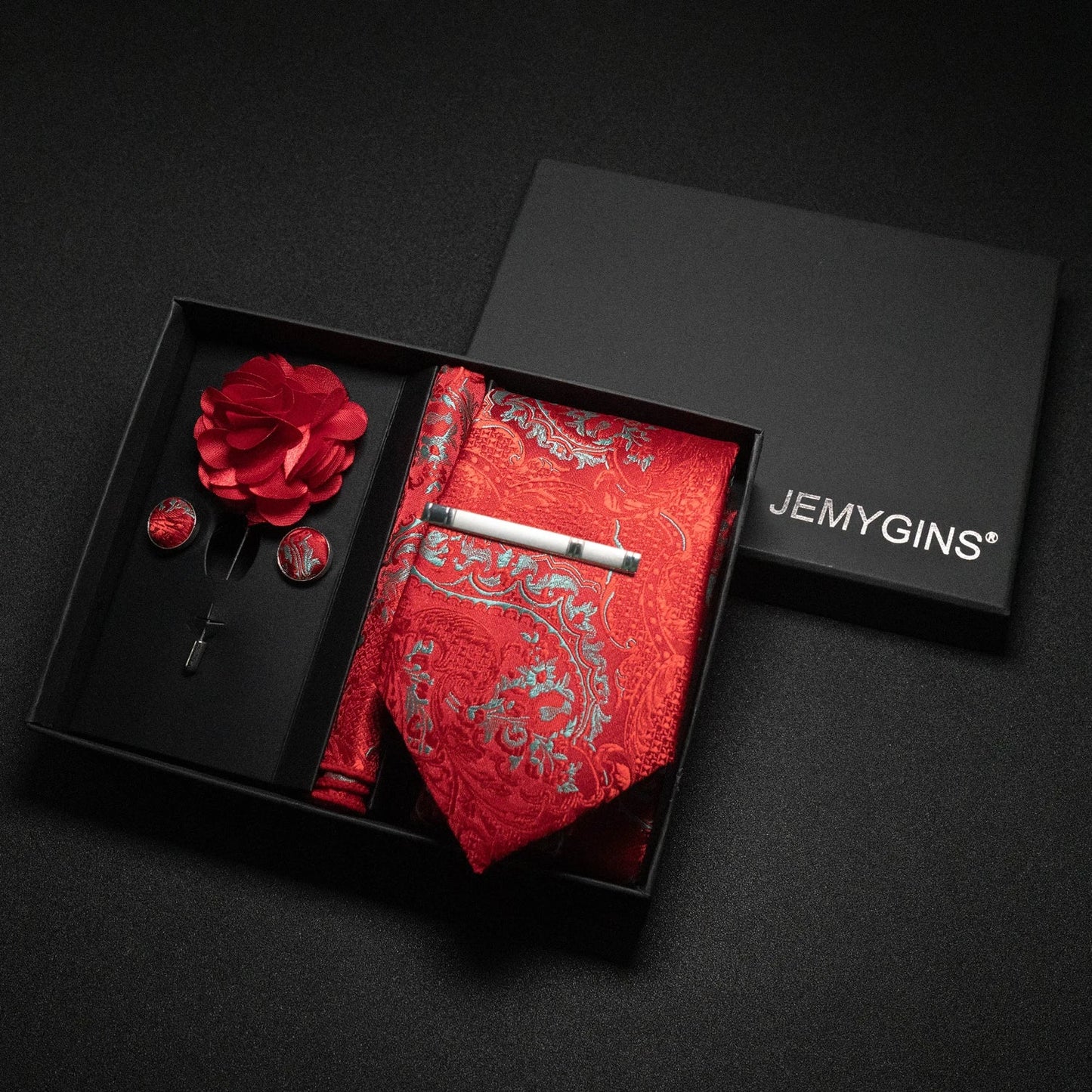Wine red Men Tie Paisley Silk Tie Pocket Square Cufflink Luxury Gift Box Set Wedding Gravat Accessories Neck Tie For Men