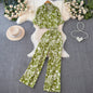 Beach Style Fashion Printed Women Pant Sets 2pcs Short Chiffon Shirts+Wide Leg Pants 2025 New Summer Casual Loose Female Suits