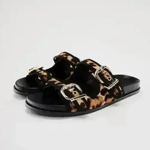 Designer Chic Flat Sandals - Animal Print & Comfort | Femstylo