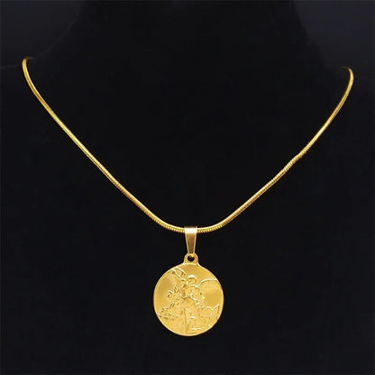 SAINT MICHAEL PROTECT US Archangel Stainless Steel Necklaces Chain Men/Women Gold Color Choker Necklace Jewelry Joyas NHH32
