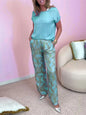 Casual O Neck Short Sleeved T Shirt Printed Trousers 2 Piece Spring