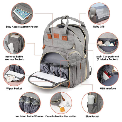 3 in 1 Diaper Bag Backpack Foldable Baby Bed Waterproof Travel Bag