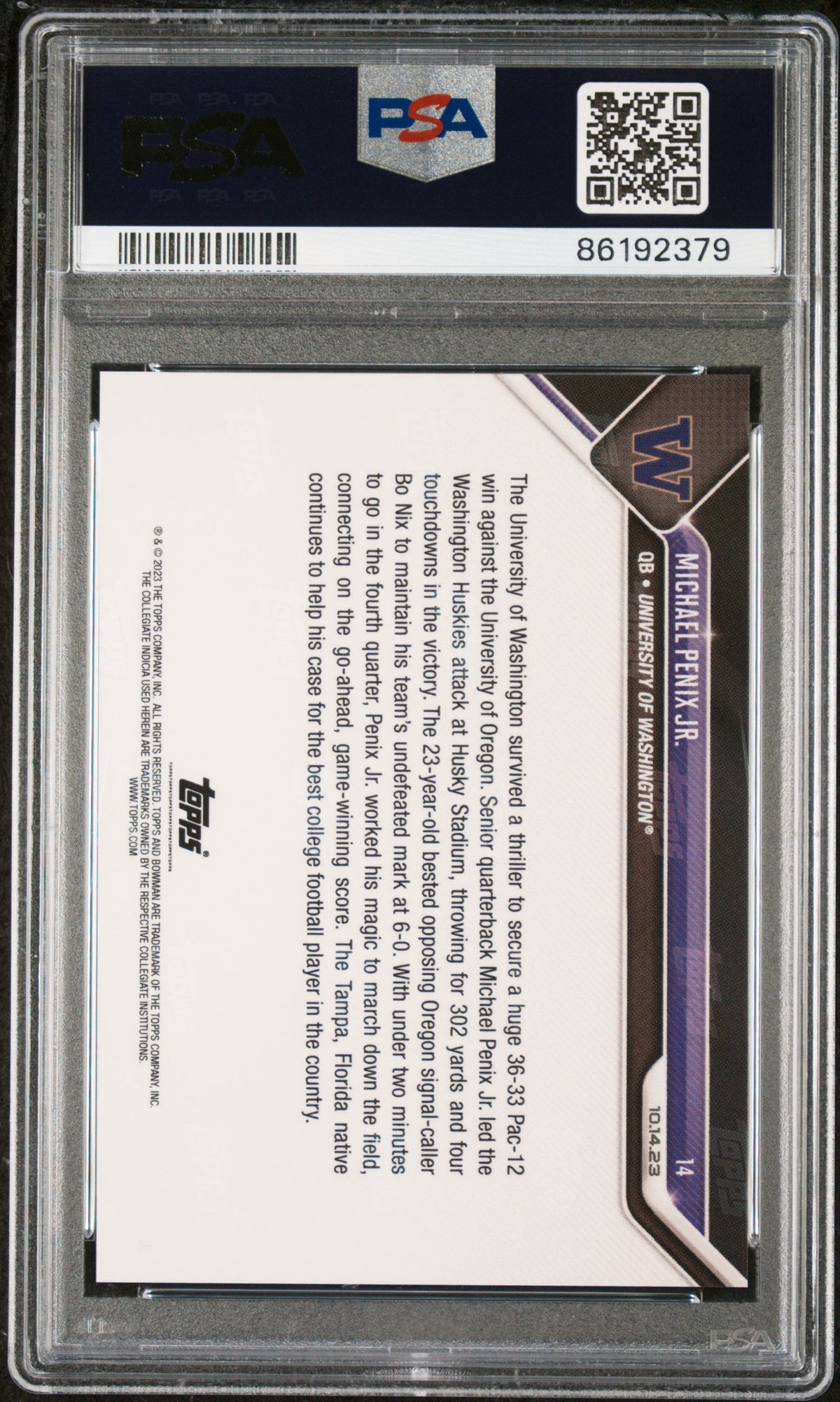 Graded 2023 Topps Bowman U Now Michael Penix Jr. #14 Rookie RC Football Card PSA 10 Gem Mint
