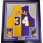Framed Autographed/Signed Shaquille Shaq O'Neal 35x39 Los Angeles LA Split Basketball Jersey Beckett BAS COA