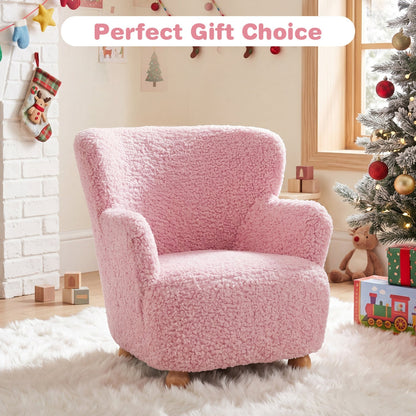 Kids Sherpa Armchair with Solid Wood Legs - Light Pink
