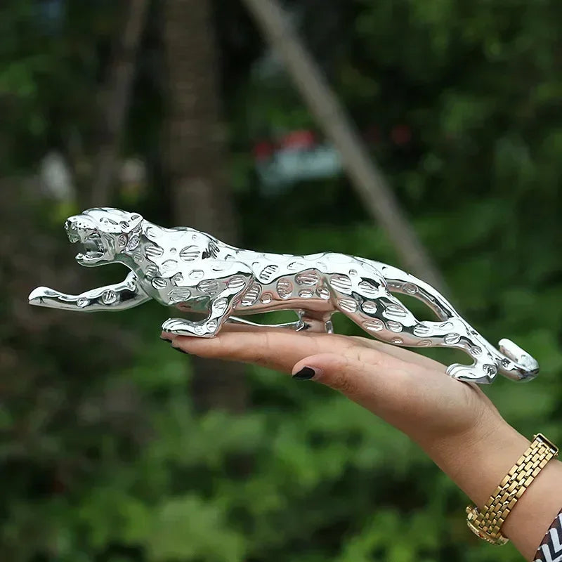 Silver Leopard Decorative Tabletop Sculpture for Home and Office Decor