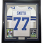 Framed Autographed/Signed Tyron Smith 35x39 Dallas White Football Jersey JSA COA
