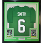 Framed Autographed/Signed Devonta Smith 35x39 Philadelphia Kelly Green Football Jersey JSA COA
