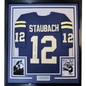 Framed Autographed/Signed Roger Staubach 35x39 Navy Midshipmen Blue College Football Jersey JSA COA