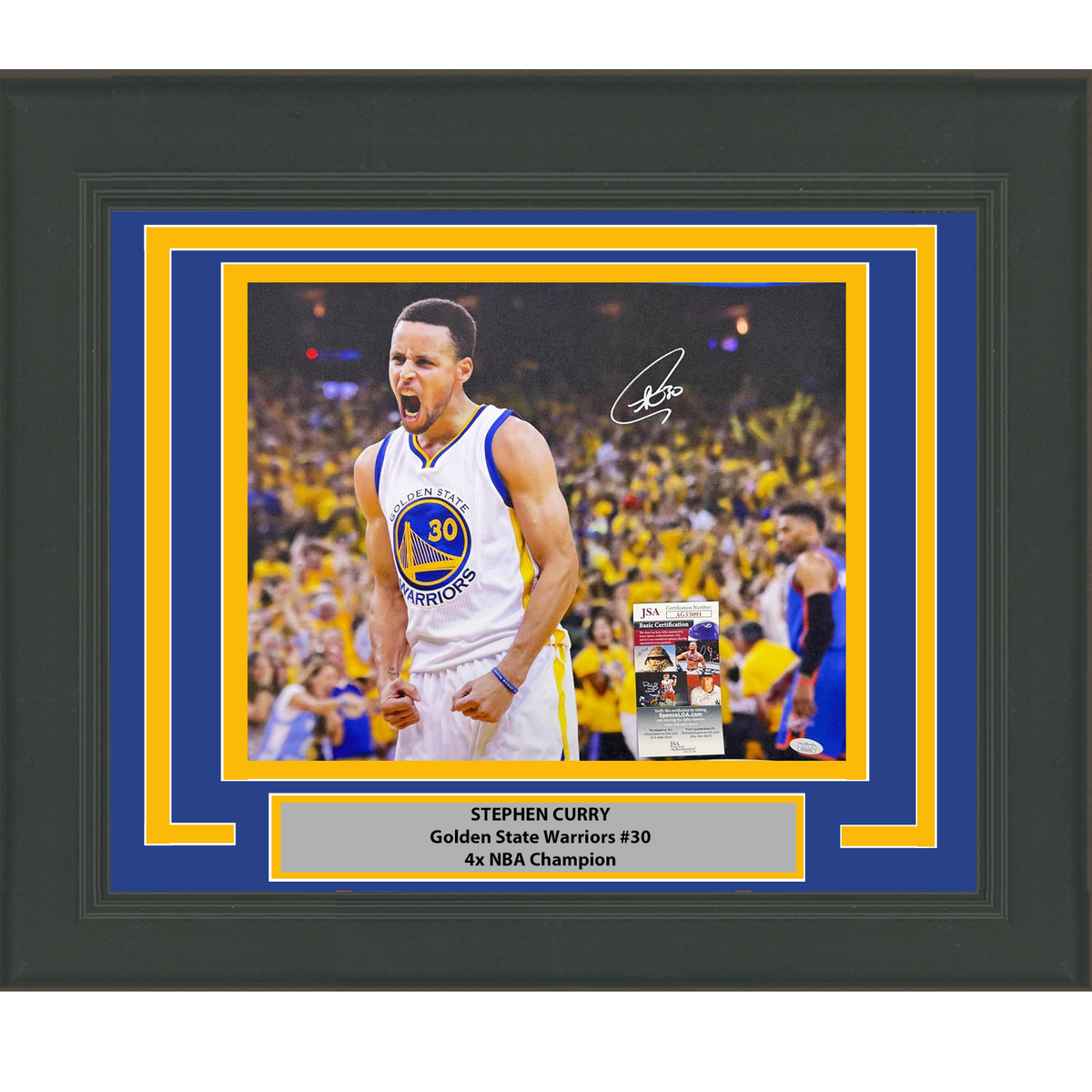 Framed Autographed/Signed Stephen Steph Curry Golden State Warriors 16x20 Basketball Photo JSA COA