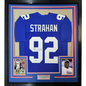 Framed Autographed/Signed Michael Strahan 35x39 New York Blue Football Jersey JSA COA