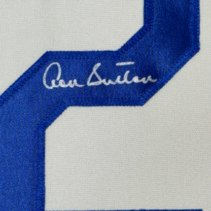 Framed Autographed/Signed Don Sutton HOF 98 35x39 Los Angeles LA Grey Baseball Jersey JSA COA